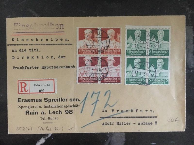 1935 Lech Germany Commercial Registered Cover To Frankfurt