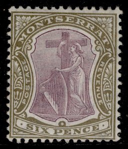 MONTSERRAT EDVII SG29, 6d dull purple & olive, LH MINT. Cat £16. ORDINARY