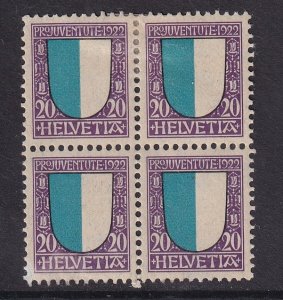 Switzerland   #B23  MH  1922  pro juventute  20c block of 4