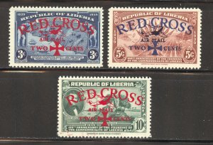 Liberia Scott B16-18 Unused VLHOG - 1941 Red Cross Surcharges - SV $6.75