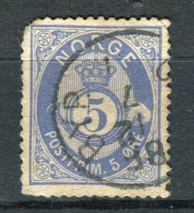 NORWAY; 1877-86 early classic 'ore' type used Shade of 5ore. + fair Postmark