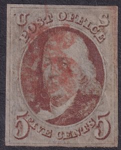 #1 Used, VF, 4 nice even margins, red cancel (CV $350 - ID35793) - Joseph Luft