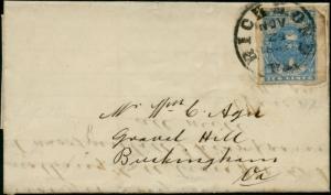 CSA #2 ON COVER RICHMOND TO BUCKINGHAM, VA NOV.24,1862 CV $325.00 BP6910