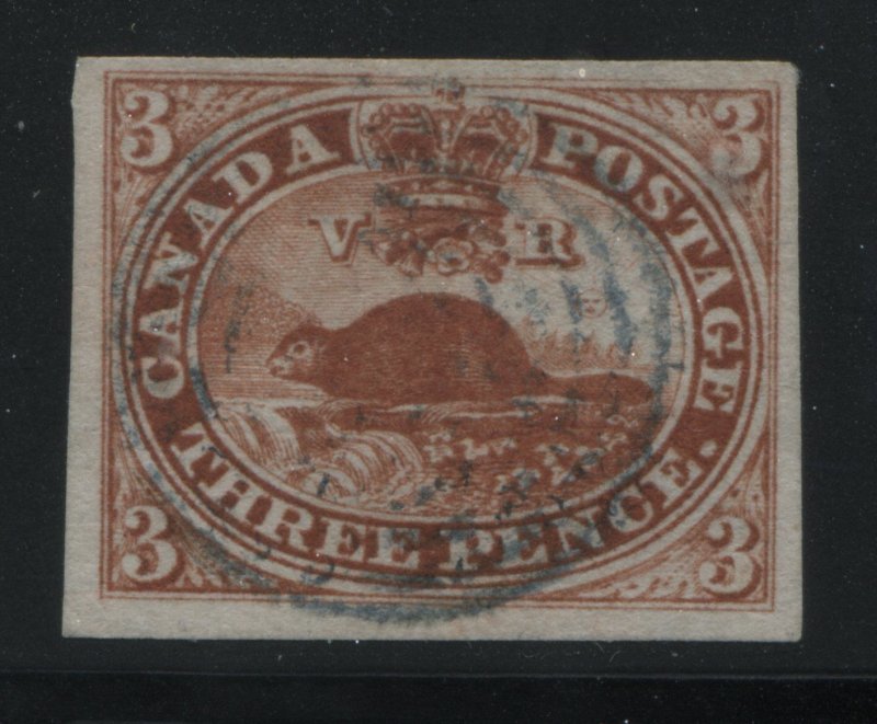 Canada 1852 3d Beaver imperf lightly used and VF   