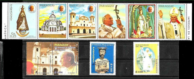 PARAGUAY 2005 LOT ISSUES MEMORIAL LIFE POPE JUAN PABLO II MNH 