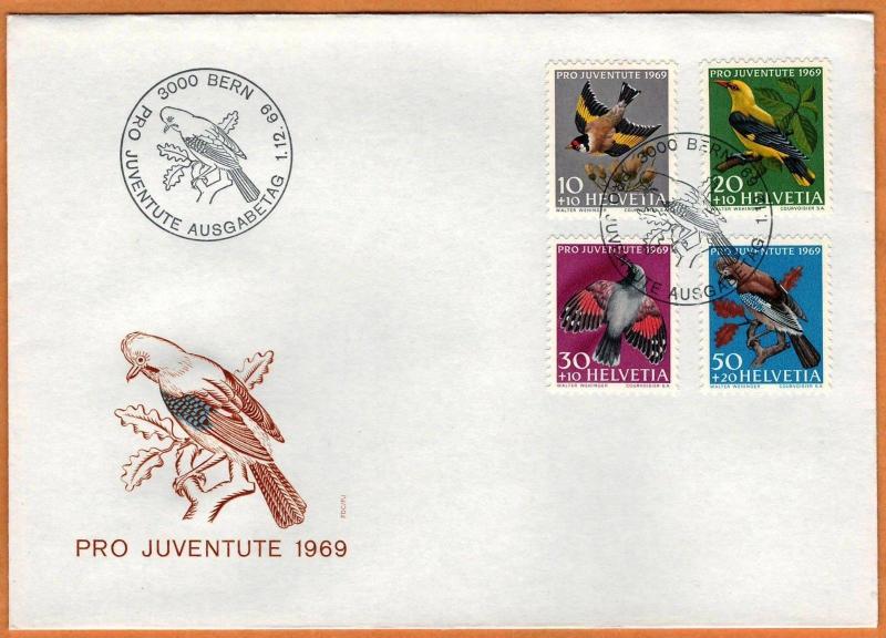 SWITZERLAND HELVETIA 1.12.1969 Very Fine FDC  Birds 