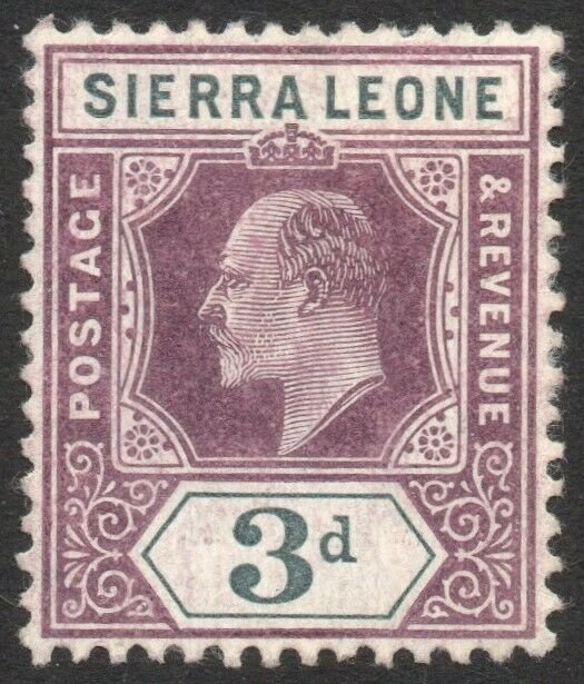 SIERRA LEONE-1905 3d Dull Purple & Grey watermark inverted Sg 91w MM V42948