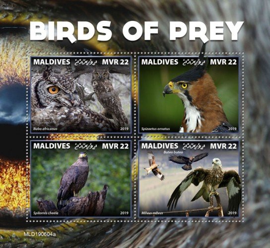 MALDIVES - 2019 - Birds of Prey - Perf 4v Sheet - MNH