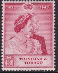 Sc# 65 Trinidad & Tobago 1948 QE $4.80 issue MLH Silver Wedding CV $32.50