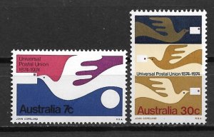 1974 Australia 597-8 complete UPU Centennial set of 2 MNH