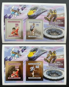 Stamps Gold & Silver Sheetlets Olympic Games London 2012 Congo Perf.(ping-pong..-