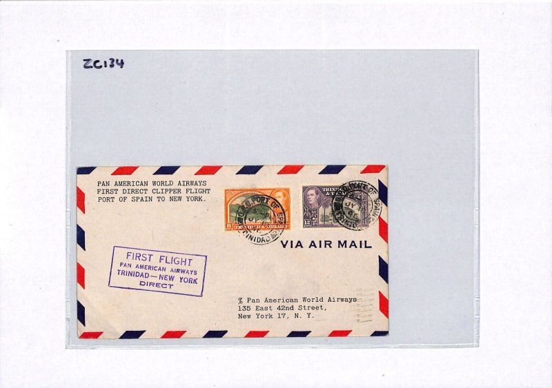 TRINIDAD & TOBAGO Air Mail *PAN-AM CLIPPER* FIRST FLIGHT New York 1946 USA ZC134