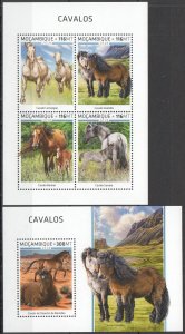 HM1346 2018 MOZAMBIQUE HORSES ANIMALS FAUNA #9891-4+BL1419 MNH