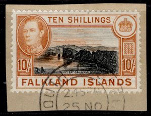 FALKLAND ISLANDS GVI SG162b, 10s black & red-orange (greyish paper) FU. Cat £500