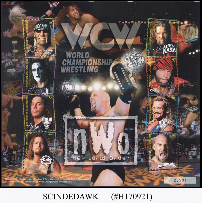 ST. VINCENT GRENADINES - 1999 WORLD CHAMPIONSHIP WRESTLING - MIN. SHEET MINT NH