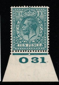 GB SG428 N44(3) 1924 10d DULL GREENISH BLUE CONTROL O31 MNH