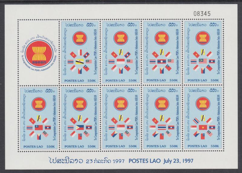 Laos Sc 1359j MNH. 1997 ASEAN Admission mini-sheet of 9 diff, VF