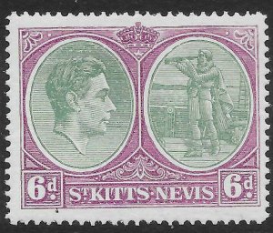 ST.KITTS-NEVIS SG74c 1944 6d GREEN & PURPLE MTD MINT