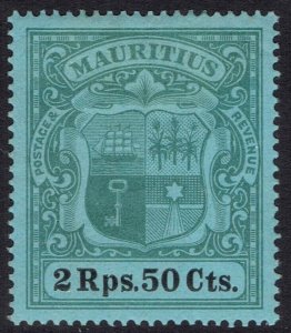 MAURITIUS 1900 ARMS 2R50 WMK CROWN CA