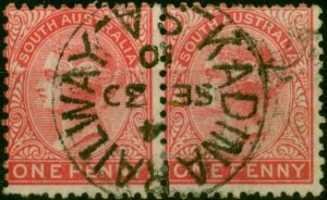 South Australia 1904 1d Scarlet SG179a Fine Used Pair 'Kadina Railway' CDS