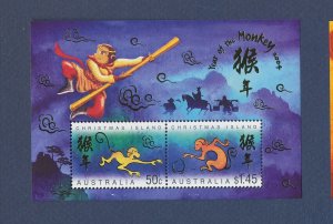 CHRISTMAS ISLAND - Scott 446a - MNH S/S - year of the monkey - 2004