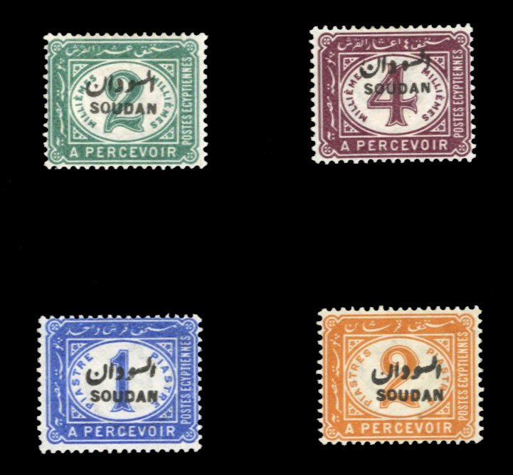 Sudan #J1-4 Cat$47, 1897 Postage Dues, set of four, 1p and 2p never hinged, o...