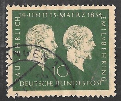 Germany #722 10pf Paul Ehrlich and Emil Von Behring (1954) Stamp used VF