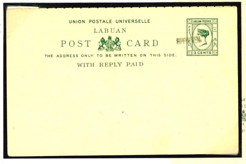W315 1894	LABUAN Postal Stationery 3c + 3c *Specimen* UPU Reply Card Unused