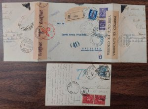 ITALY 1921/45 Two covers, card to U.S. w/Postage Dues & regis/censored, VF