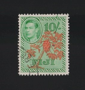 Fiji Sc #131A (1938) 10/- emerald King George VI & Papaya Tree VF Used