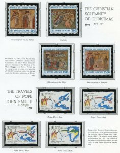 VATICAN CITY 1992  COMPLETE YEAR SET STAMPS WITH BOOKLET  MINT NH ON ALBUM PAGES