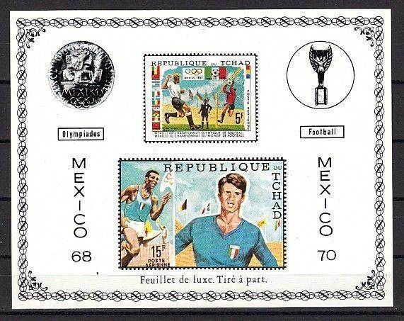 Chad, Scott cat. C66 A & C. Soccer and Olympics issue as a Deluxe s/sheet.