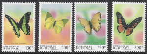 Burundi #706-9, mint set, butterflies issued 1993