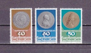 Liechtenstein, Scott cat. 654-656. Old Coins issue.