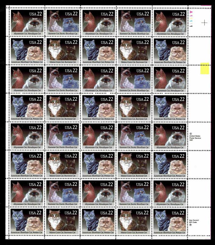 US Sheet Cats 1988 MNH #2372 - 2375 22c CATS 