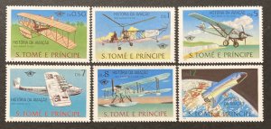 St. Thomas & Prince Is. 1979 #528-33, History of Aviation, MNH.