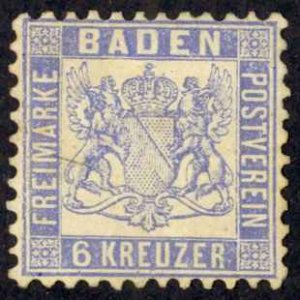 Germany Baden Sc# 22 MH (b) 1865 6kr Coat of Arms