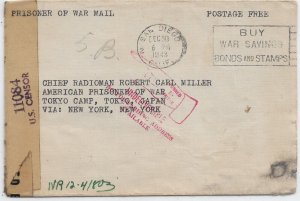 San Diego, Ca to U.S. POW in Tokyo Camp, Japan 1943 fwd Camp 5B, RTS (C5501)