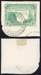 Rhodesia SG97 1/- Blue-green Victoria Falls Perf 14 Used on Piece