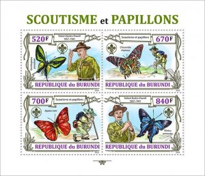 BURUNDI - 2023 - Scouts and Butterflies - Perf 4v Sheet - Mint Never Hinged