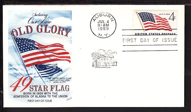 US Flag 1959 Fleetwood U/A FDC BIN
