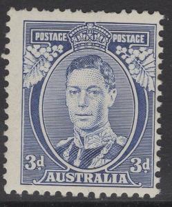 AUSTRALIA SG168a 1937 3d BLUE DIE I WHITE WATTLES MTD MINT