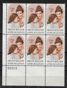 US 1980 Helen Keller & Anne Sullivan,Plate Block of 6,Sc # 1824,VF MNH**