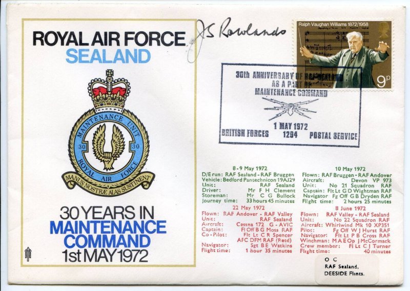 GB 1972 Royal Air Force Sealand Signed Cover British Forces Cancel 