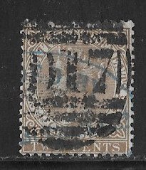 Straits Settlements Sc #10  2cents with a 'D17'  (Penang) cancel  VF