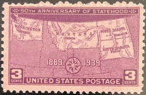 Scott #858 1939 3¢ Four State Statehood 50th Anniversary MNH OG