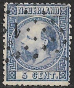 NETHERLANDS 1867 5c Ultramarine King William III Portrait Issue Sc 7 VFU