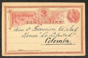 GUATEMALA H&G #4 POSTAL CARD FLORES ENGINEER GUATEMALA CITY TO COLOMBA 1900