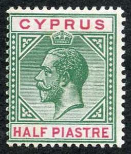 Cyprus SG75a 1/2pi Green and Carmine Variety BROKEN BOTTOM LEFT TRIANGLE m/mint