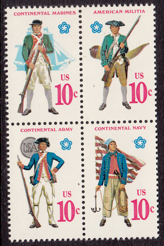 United States #1565-1568, Colonial Uniforms, MNH, Please see the description.